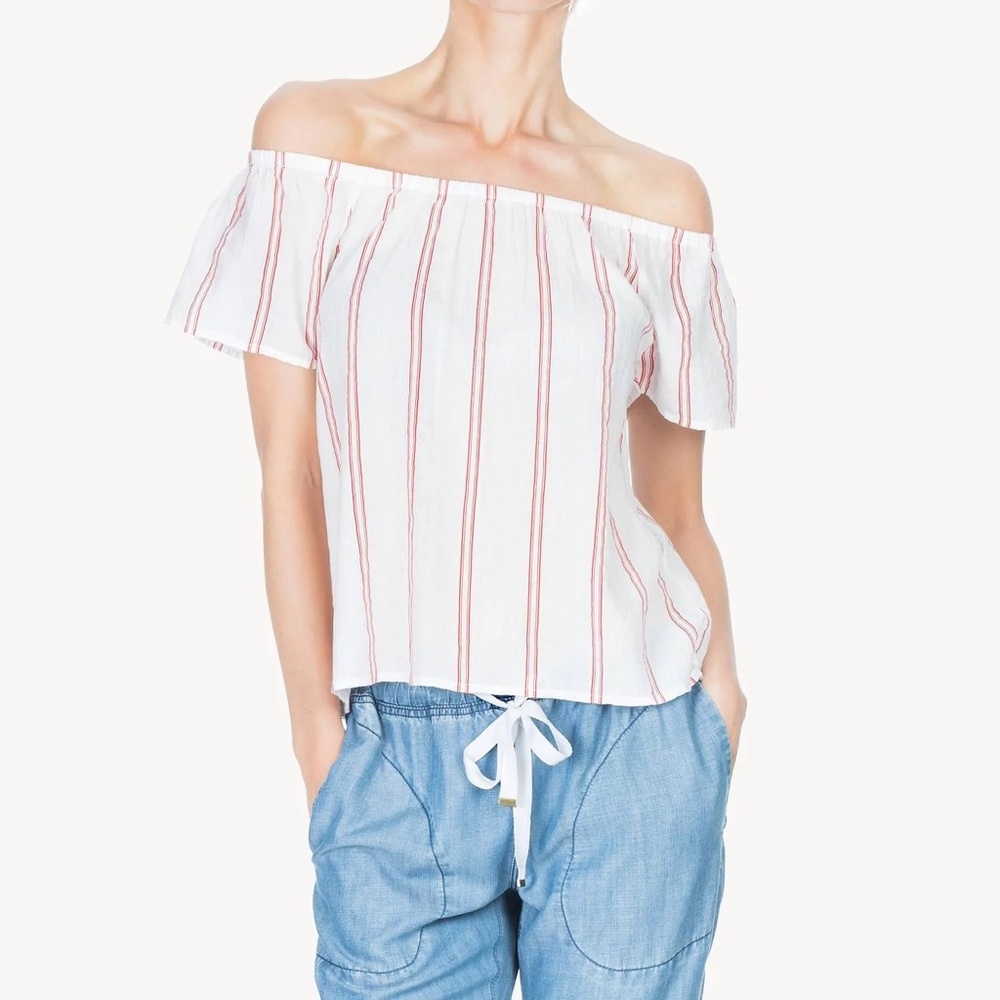 Lilla P Woven Linen Off the Shoulder Top